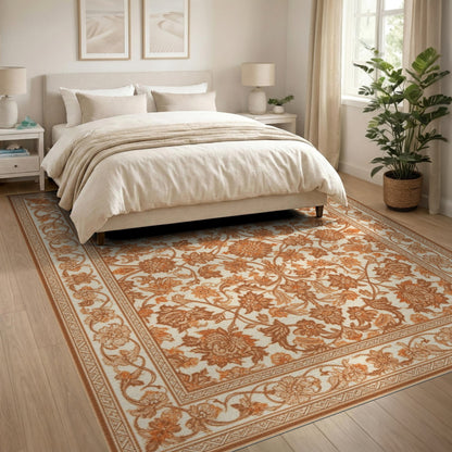 Vintage Brown Floral Area Rug
