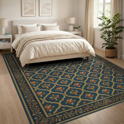 Traditional Persian Blue and Teal Blue Teal Floral Persian Area Rug