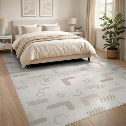 Beige Geometric Modern Area Rug