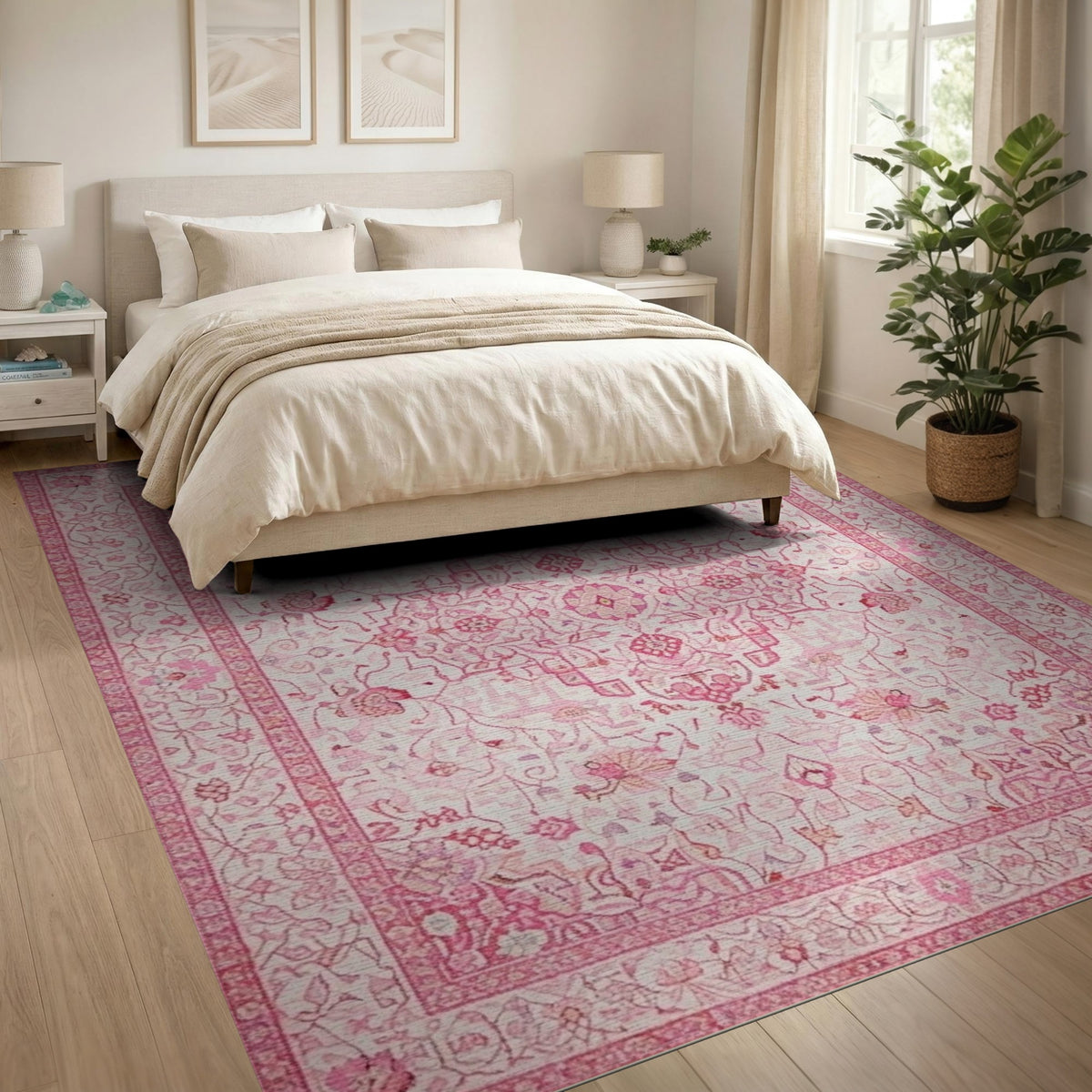 Pink Floral Vintage Area Rug