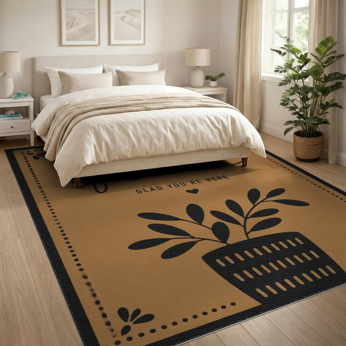 Hello Friend Welcome Area Rug in Brown Tan