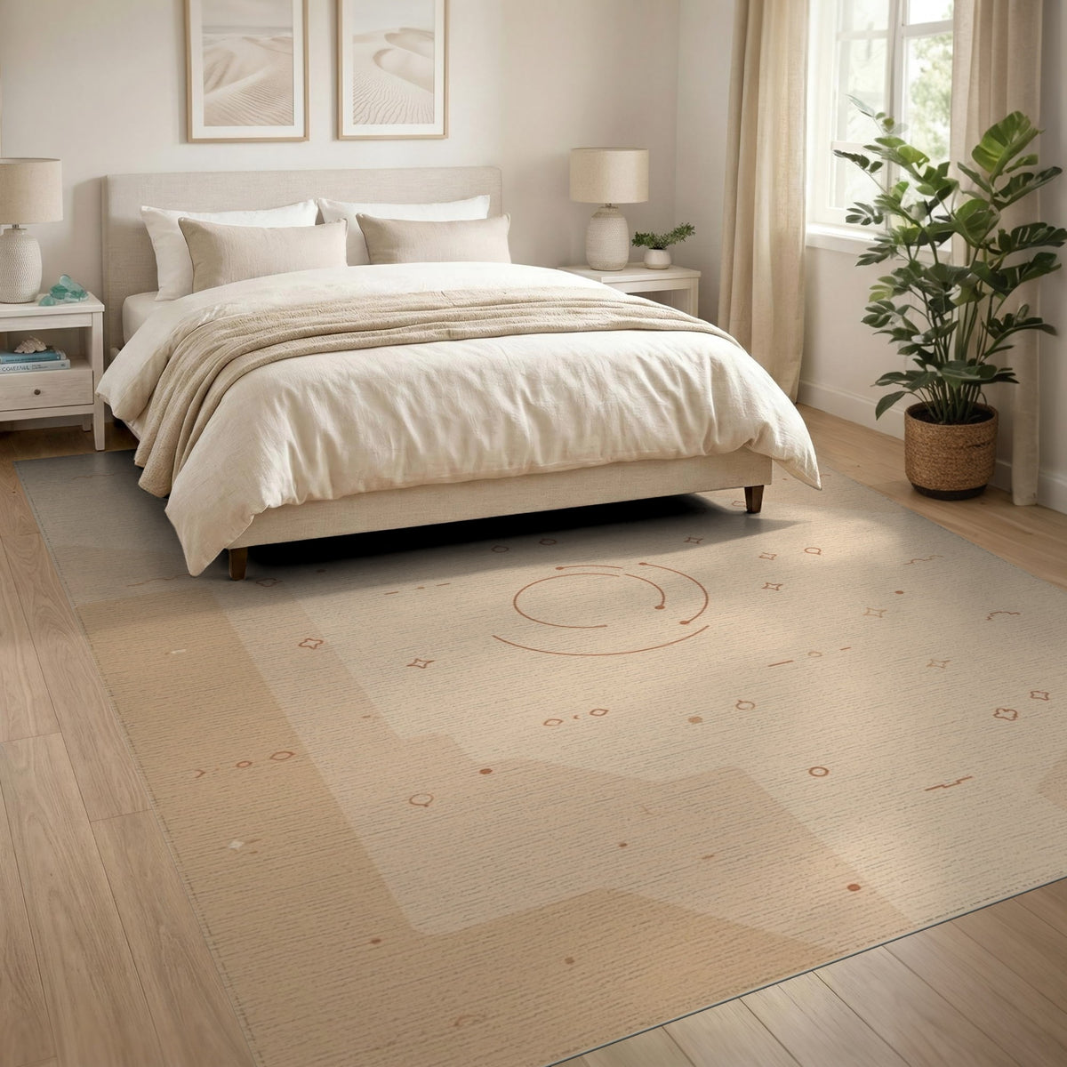 Beige Geometric Circle Geometric Modern Area Rug