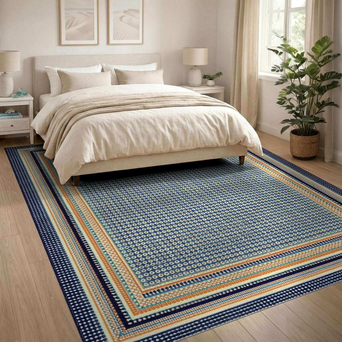 Blue Geometric Circle Blue and Teal Area Rug