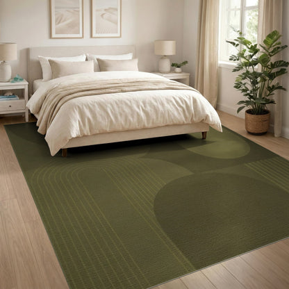 Olive Green Geometric Arcs Area Rug