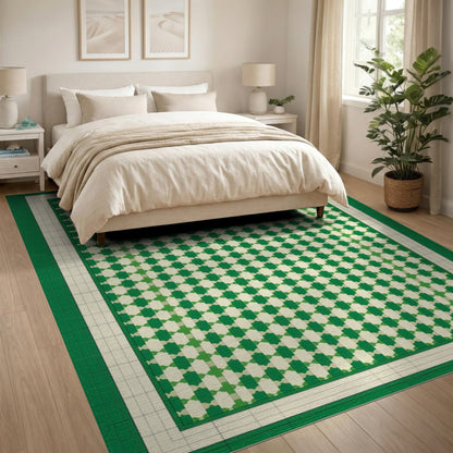 Green Geometric Modern Green Geometric Lattice Area Rug