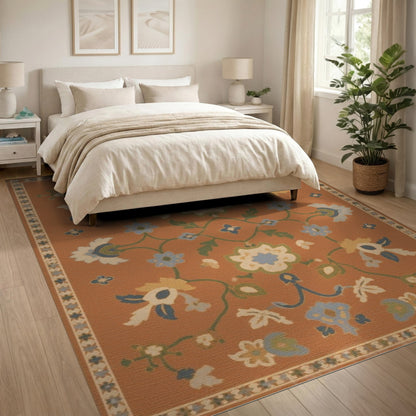 Terracotta Floral Vintage Area Rug