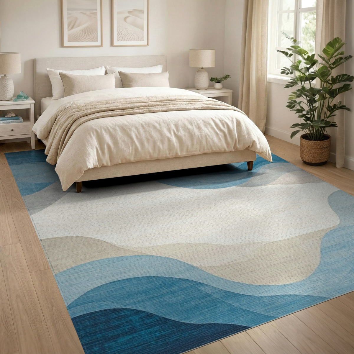 Blue Wave Abstract Area Rug