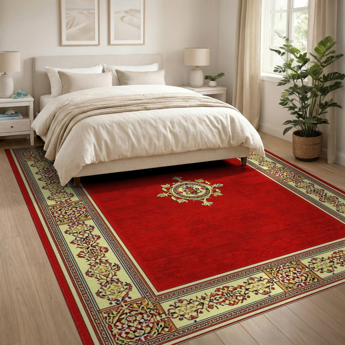 Red Crest Medallion Traditional Persian Rug