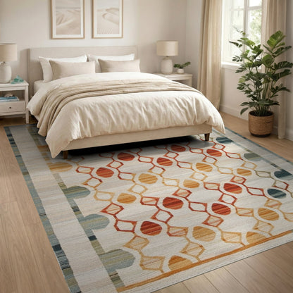 Modern Geometric Orange Teal Area Rug