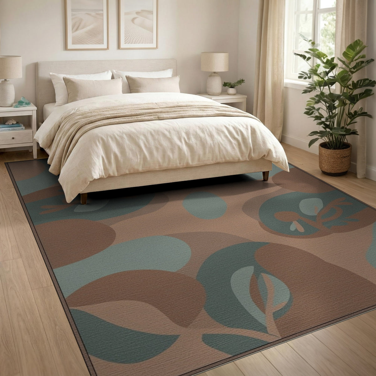 Abstract Brown Teal Organic Area Rug