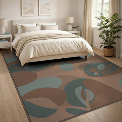 Abstract Brown Teal Organic Area Rug