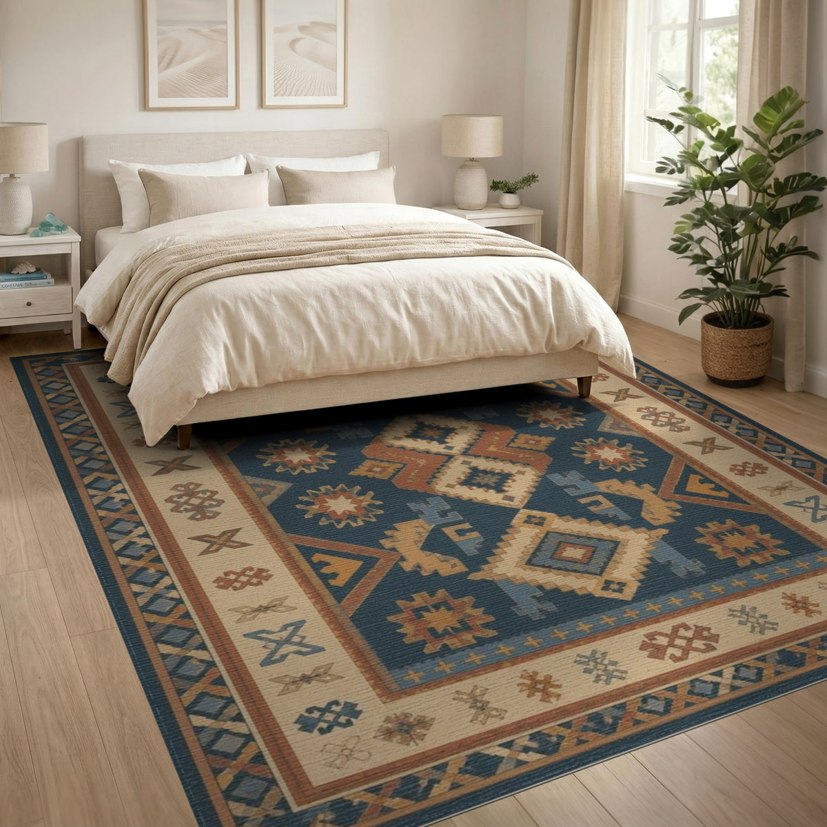Blue and Teal Southwestern Blue Geometric Area Rug