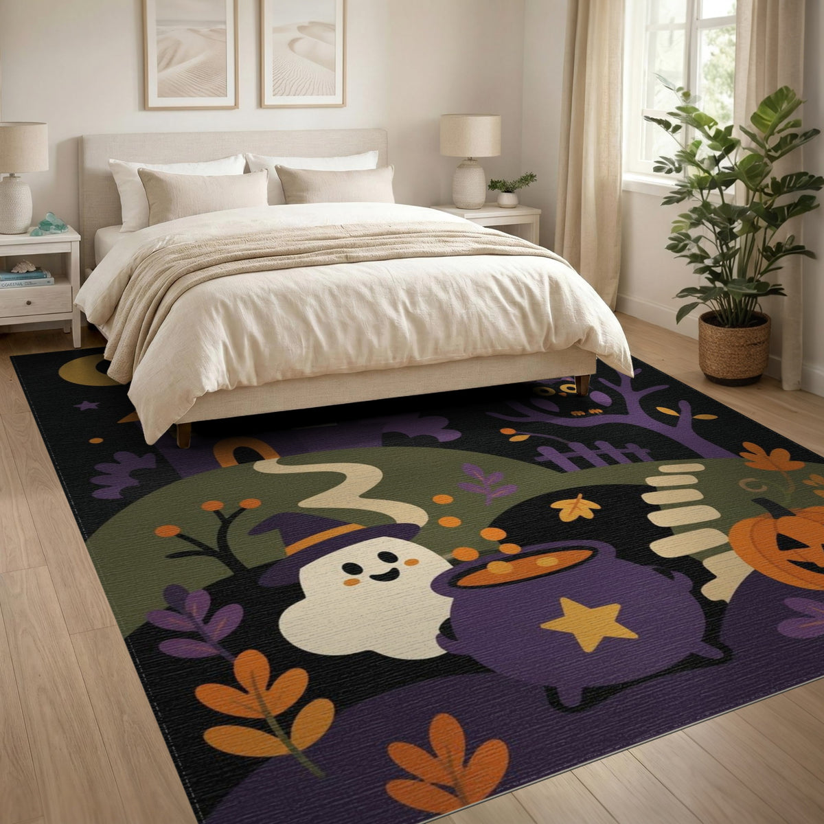 Spooky Ghost Cauldron Halloween Kids Area Rug