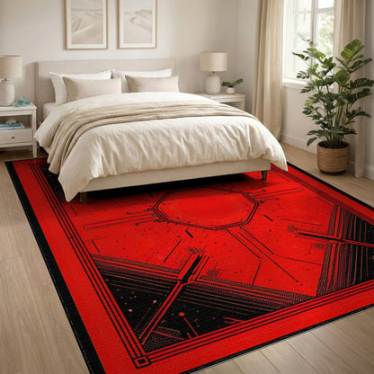 Red Geometric Octagon Area Rug