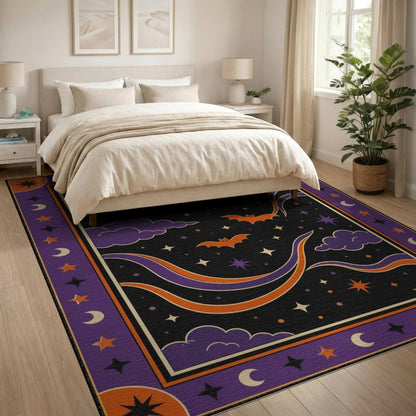 Purple Bats Crescent Moon Kids Area Rug