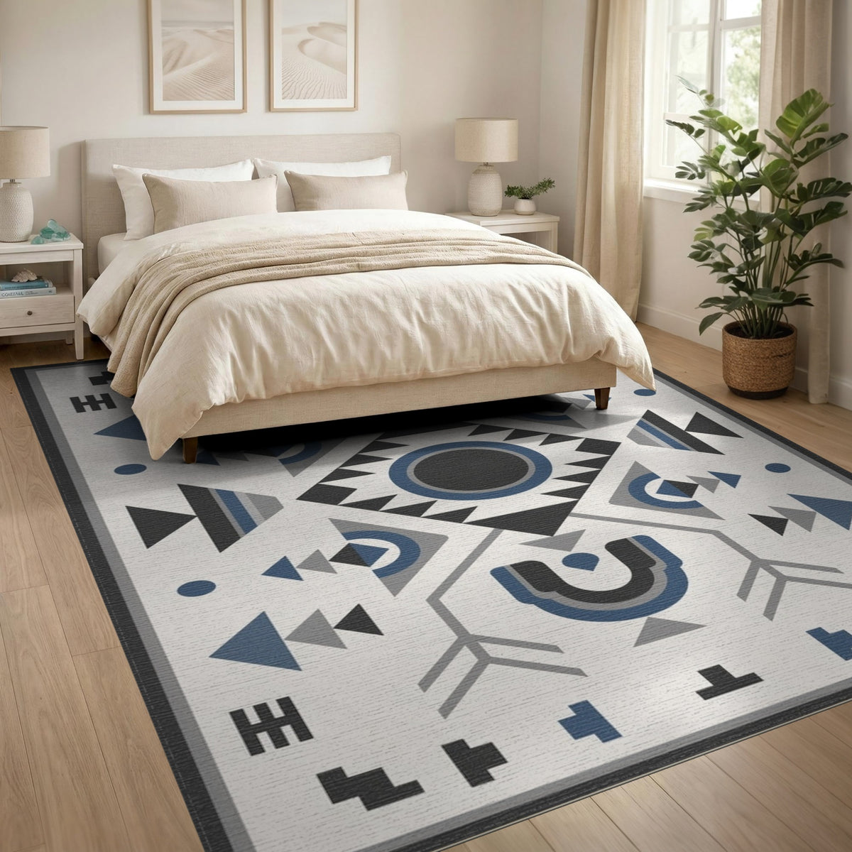 Blue Geometric Symmetrical Area Rug