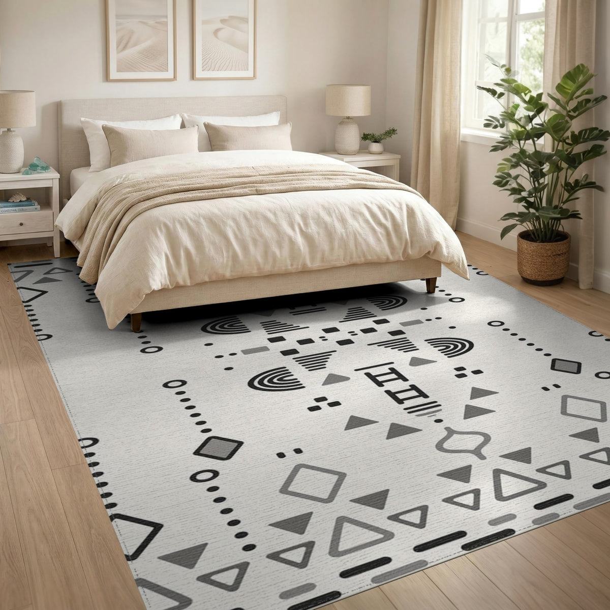 Black White Heritage Tribal Area Rug