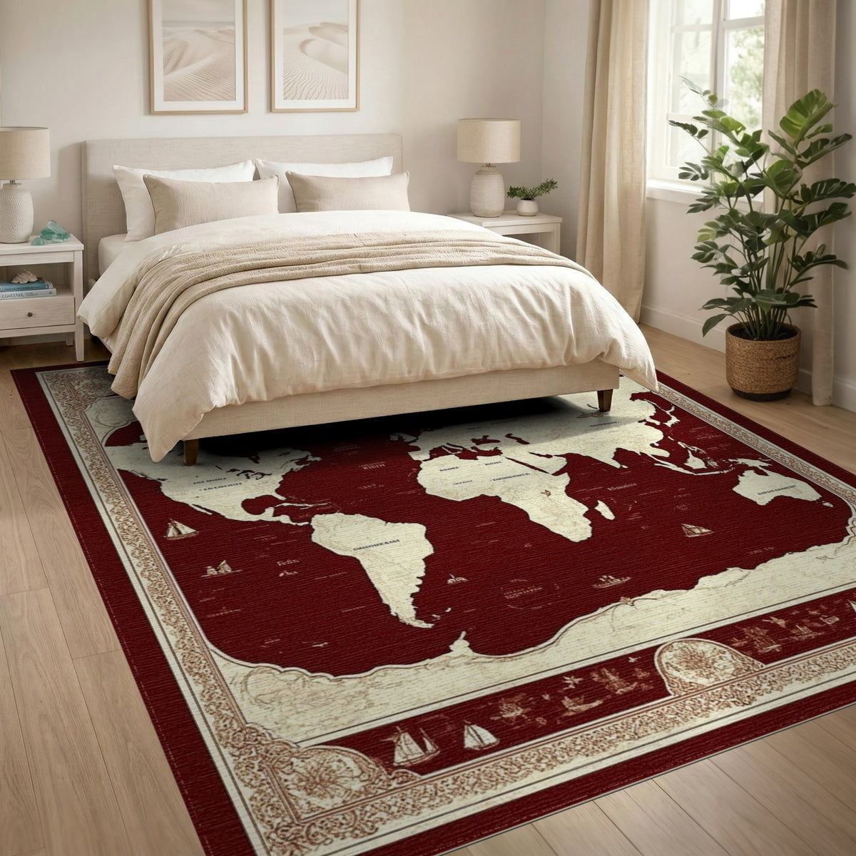 Vintage Red World Map Area Rug