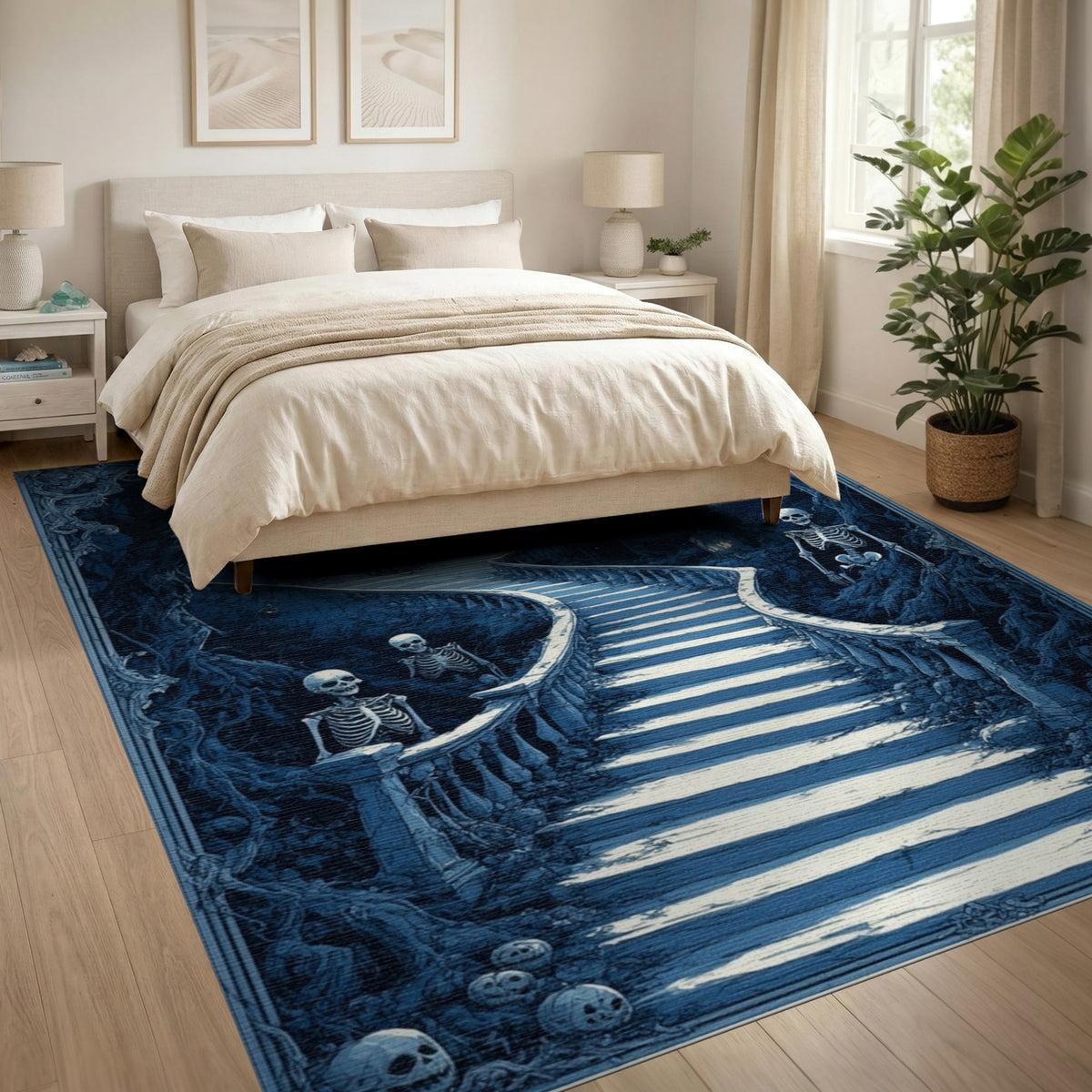 Haunted Moonlit Skeleton Staircase Washable Area Rug