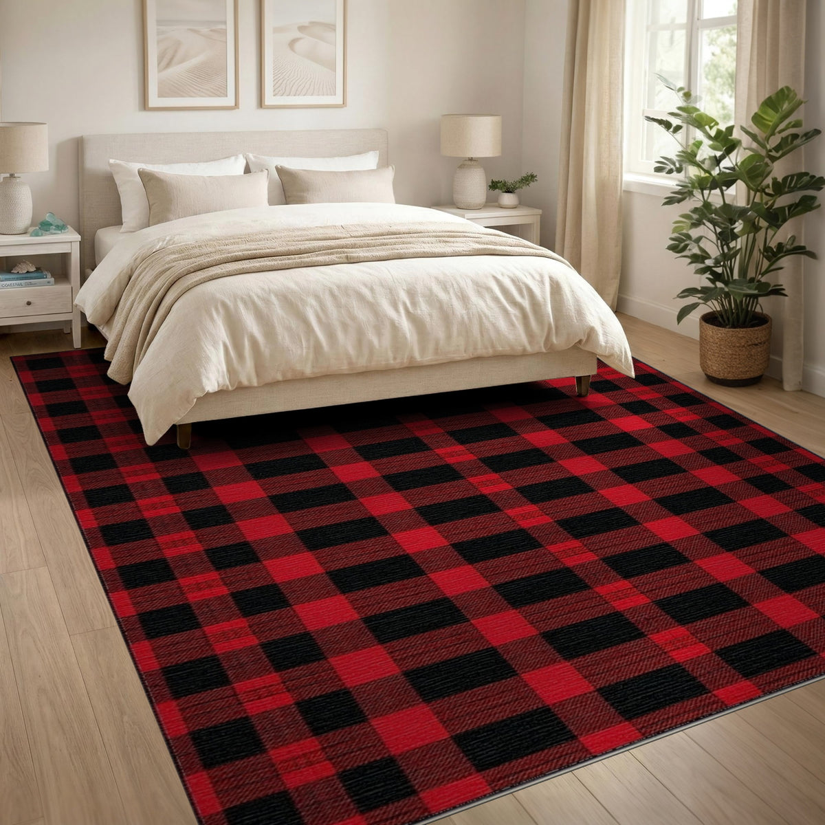 Red Black Checkered Area Rug