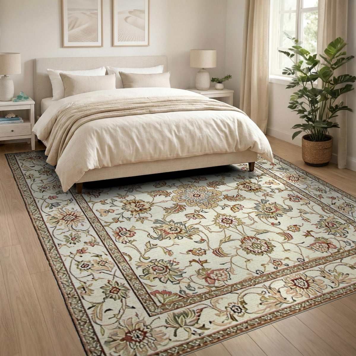 Beige Traditional Persian Floral Traditional Persian Area Rug