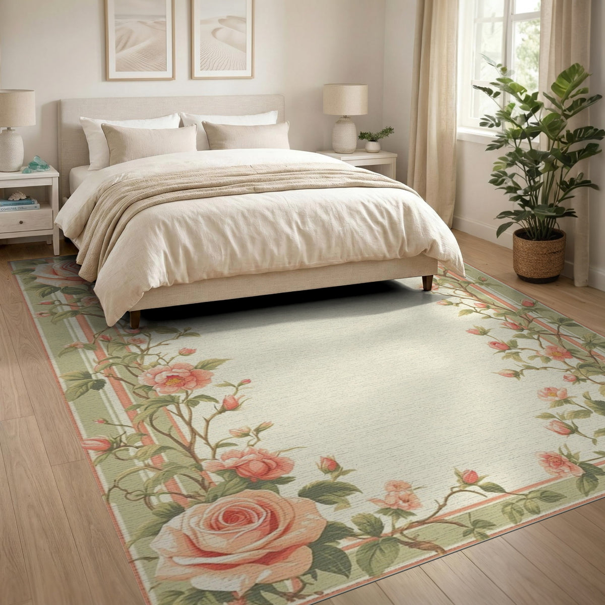 Pink Rose Floral Vintage Area Rug