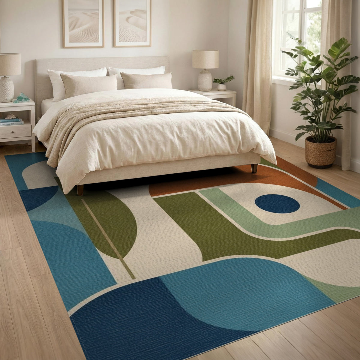 Blue and Teal Abstract Geometric Blue Teal Area Rug