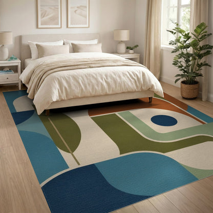 Blue and Teal Abstract Geometric Blue Teal Area Rug