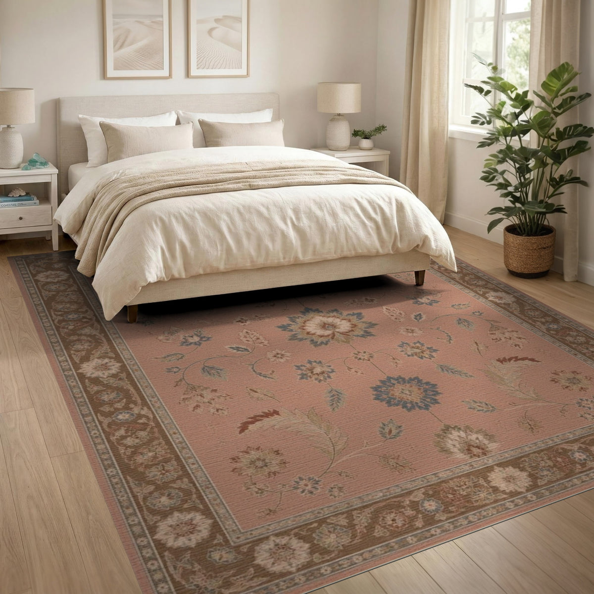 Dusty Rose Floral Vintage Area Rug