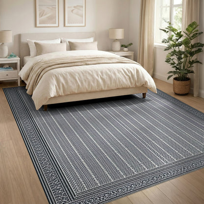 Black White Geometric Striped Area Rug