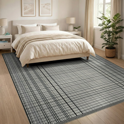 Black White Grid Checkered Washable Area Rug