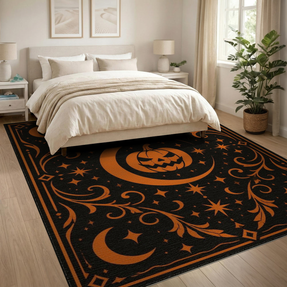 Orange Pumpkin Moon Area Rug