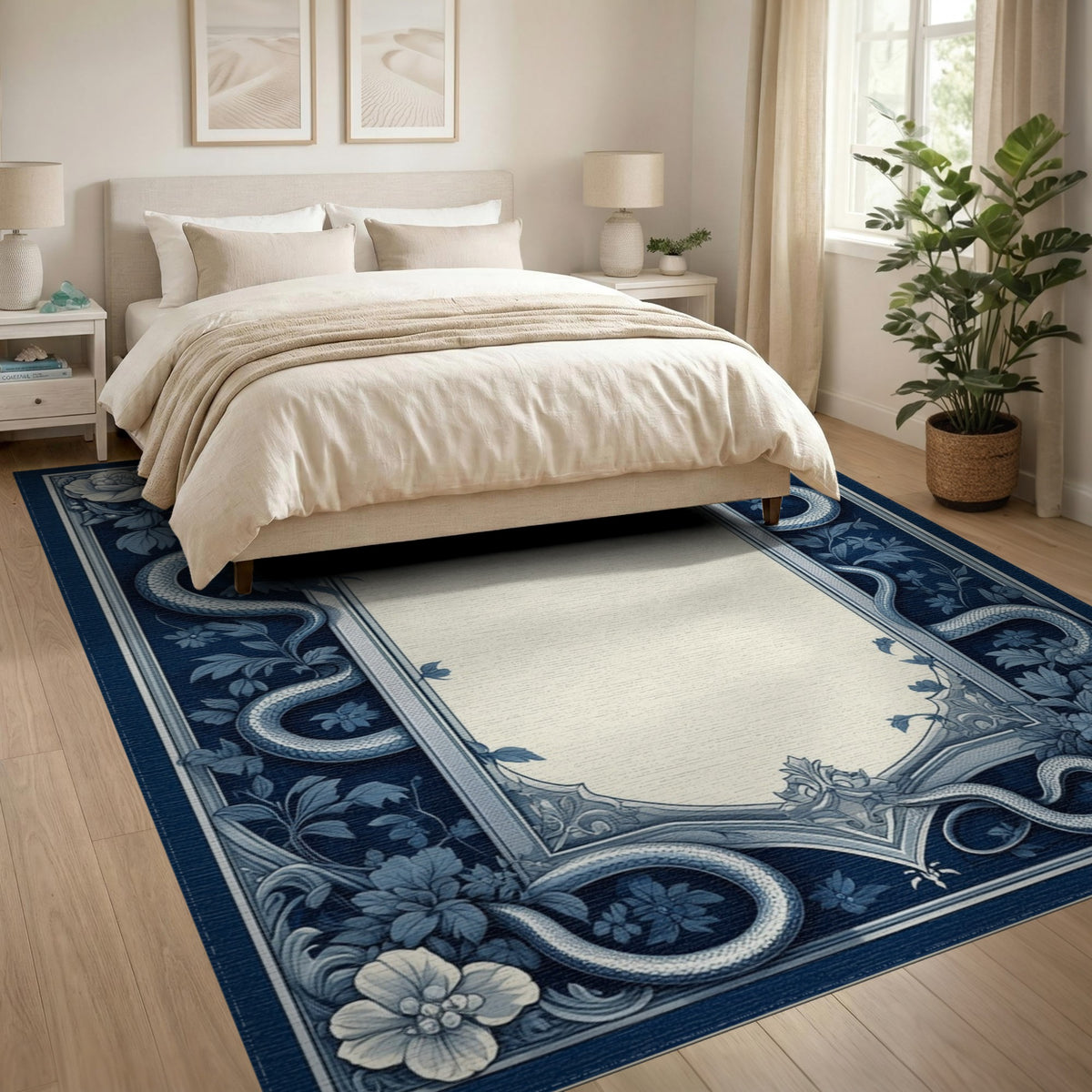 Blue Floral Serpent Vintage Area Rug