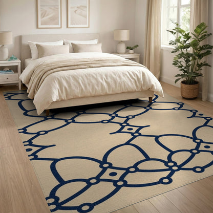 Navy Geometric Lattice Beige Area Rug