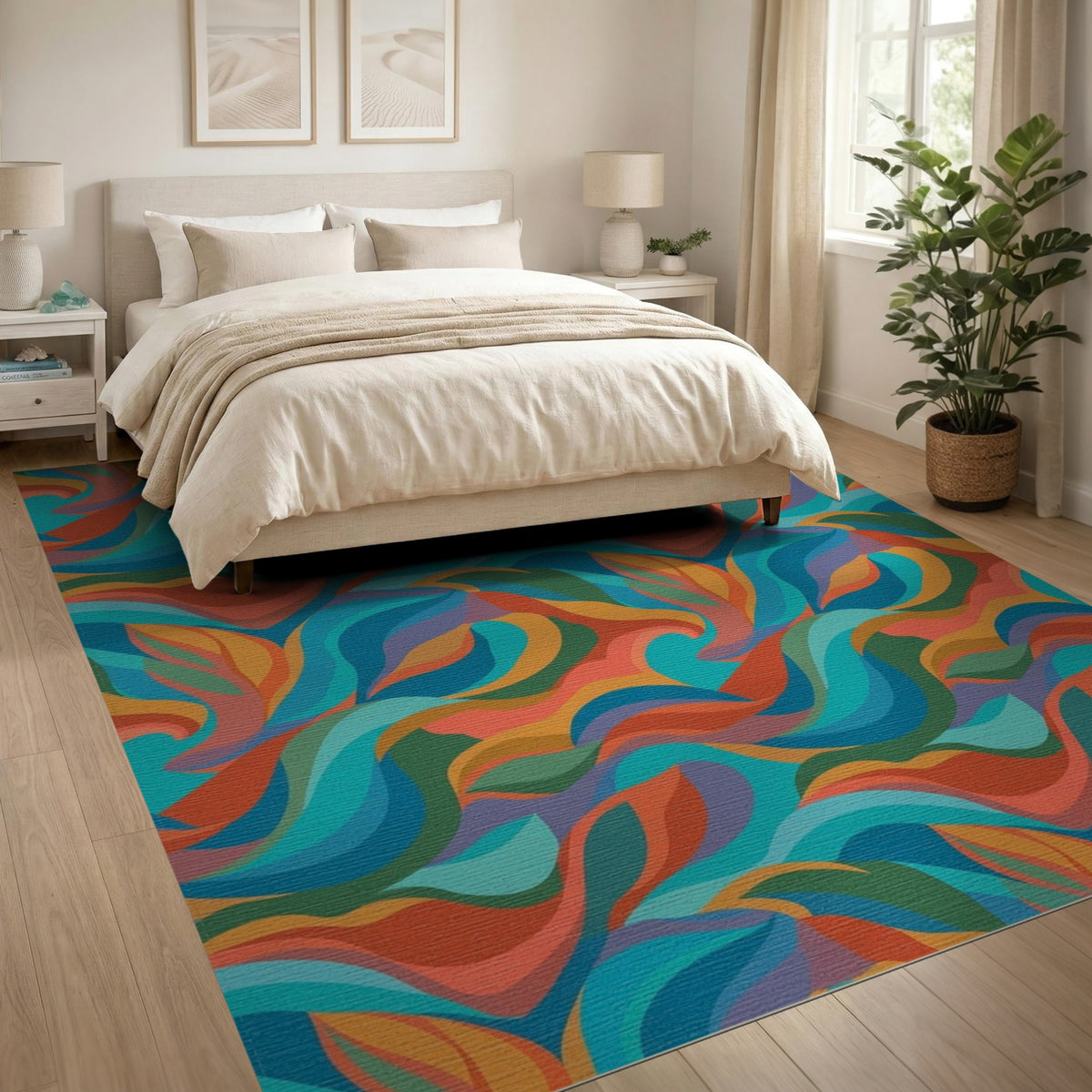 Vibrant Multi-Color Wave Area Rug