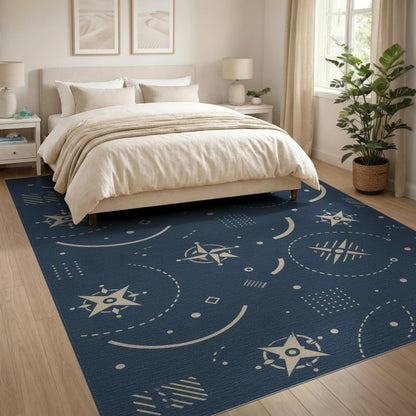 Blue Geometric Star Compass Area Rug