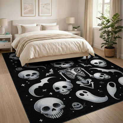 Black White Skeleton Ghost Area Rug