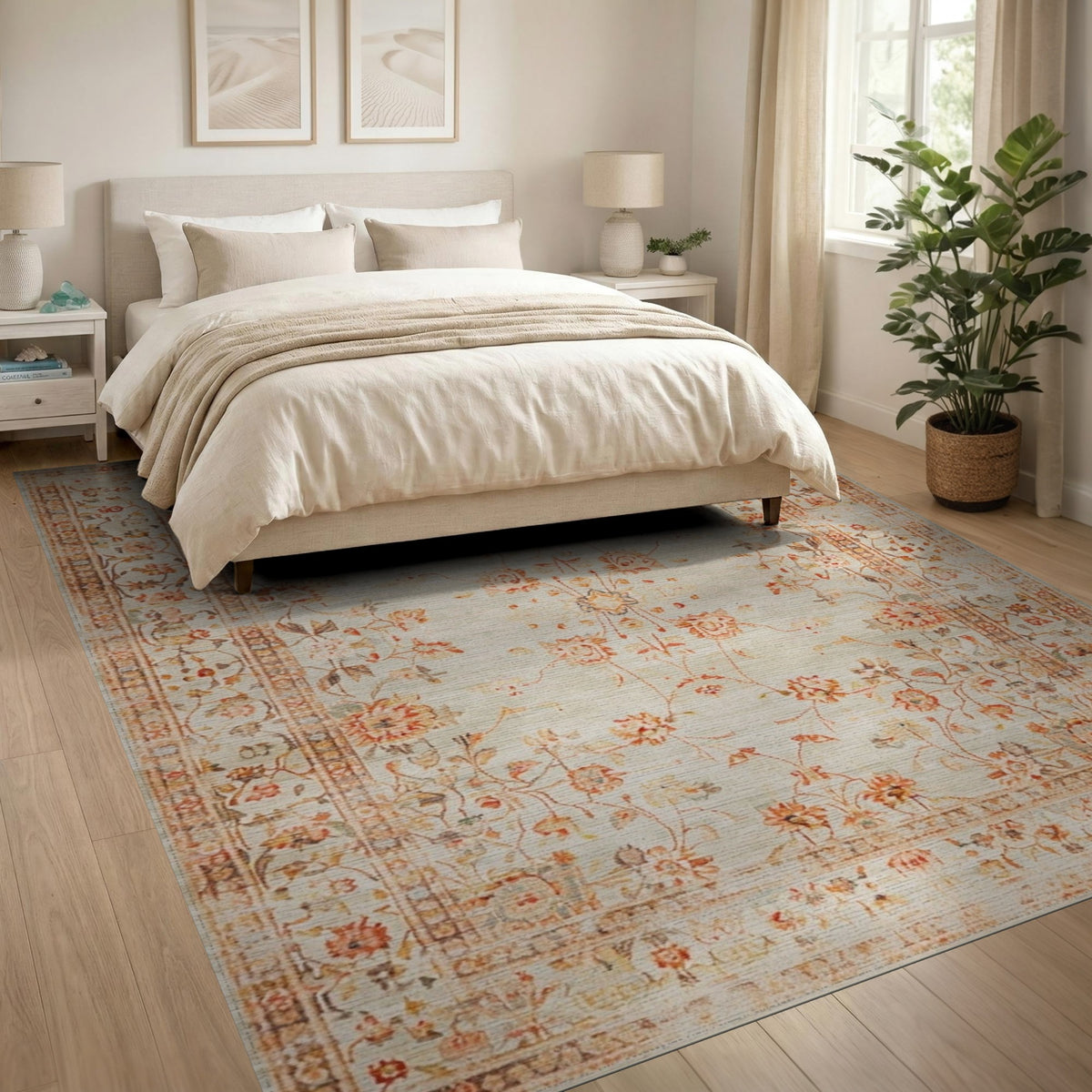 Distressed Floral Vintage Beige Area Rug