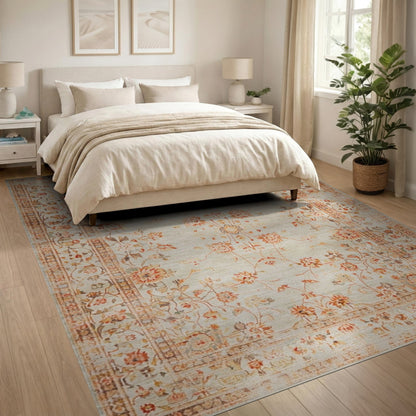 Distressed Floral Vintage Beige Area Rug