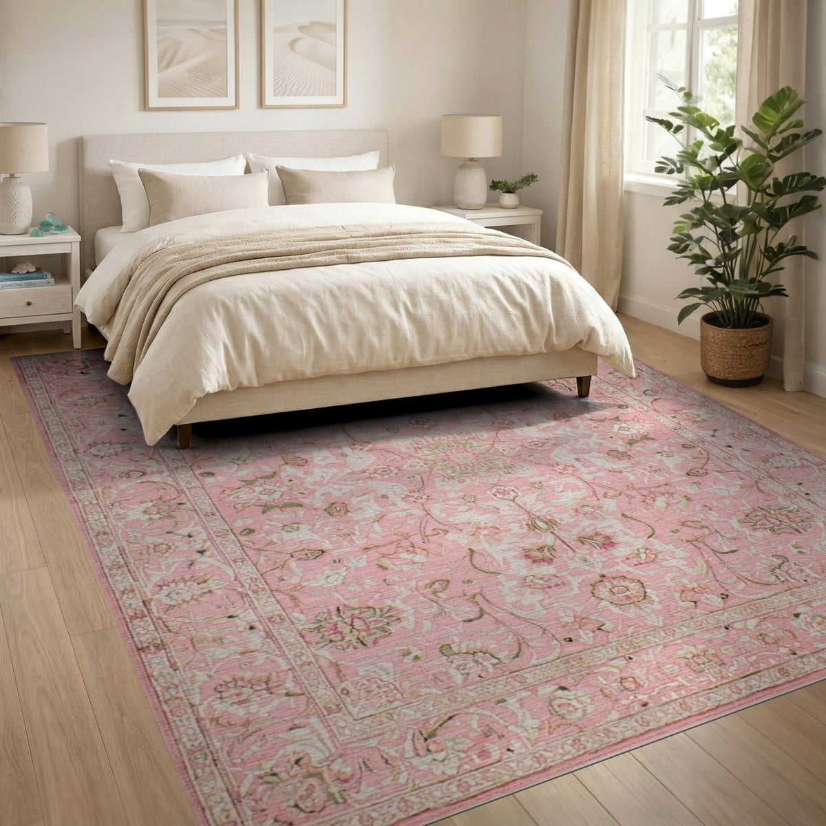 Pink Floral Vintage Area Rug