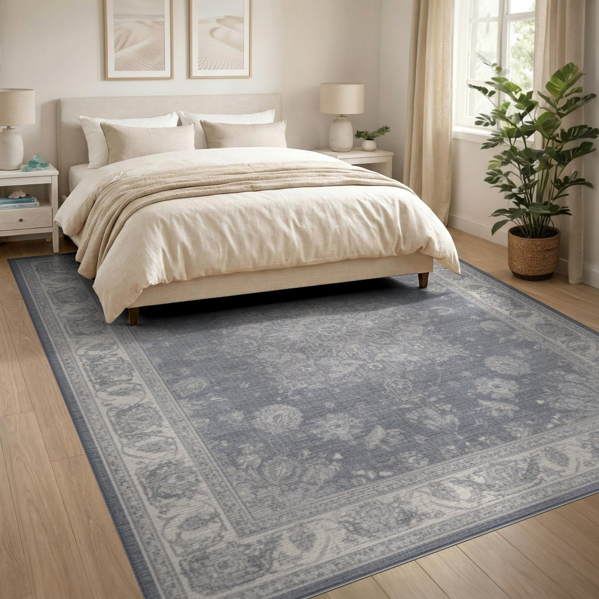 Grey Floral Vintage Grey Area Rug