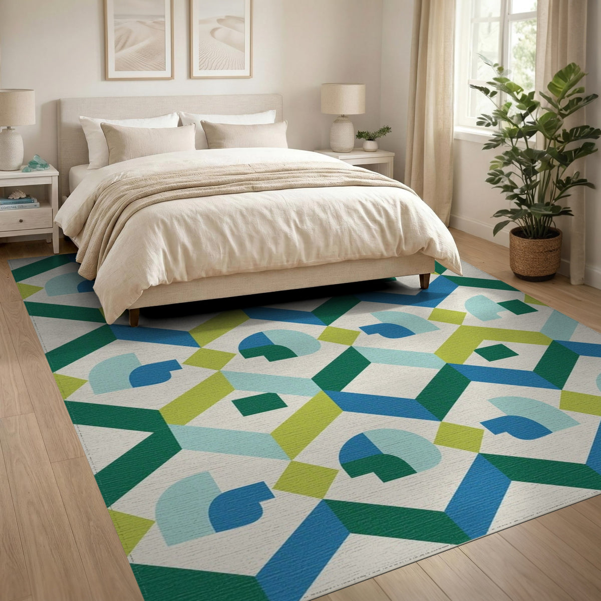Blue Teal Geometric Modern No. 8 Area Rug