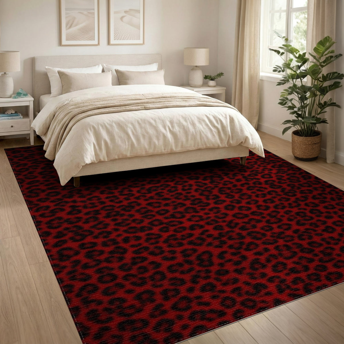 Bold Red Leopard Print Washable Area Rug