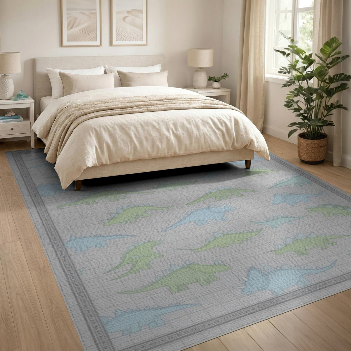 Kids Cartoon Multi-color and Patterns Dinosaur Friends Kids Area Rug