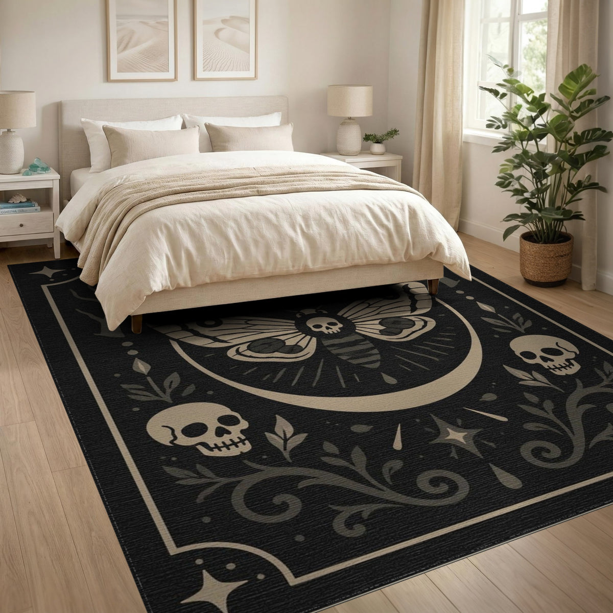 Gothic Moth Skull Area Rug