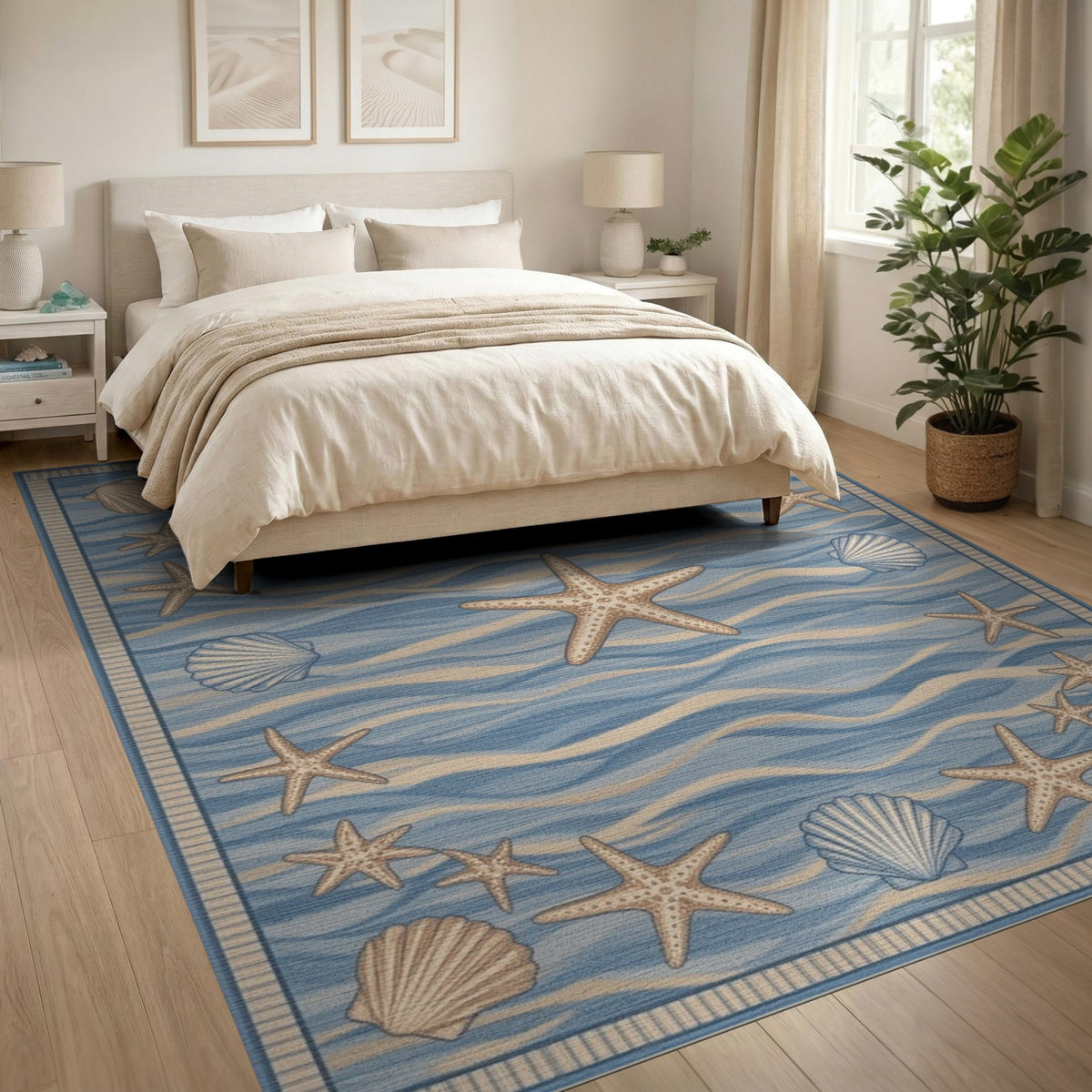 Blue Coastal Starfish Area Rug