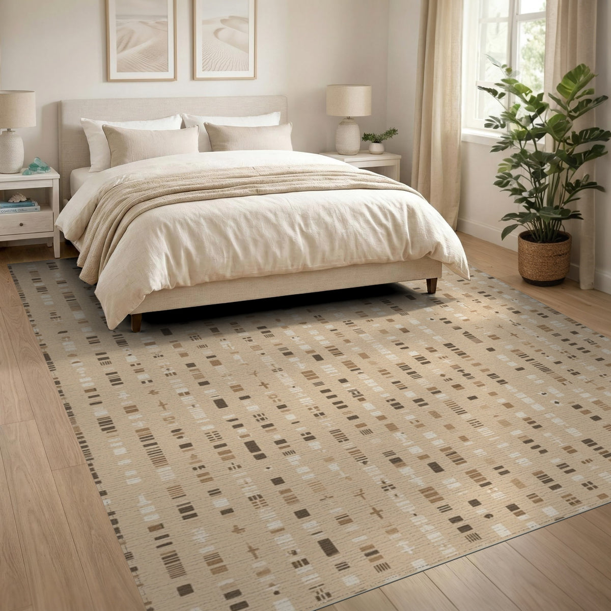 Beige and Neutral Beige Geometric Motif Area Rug