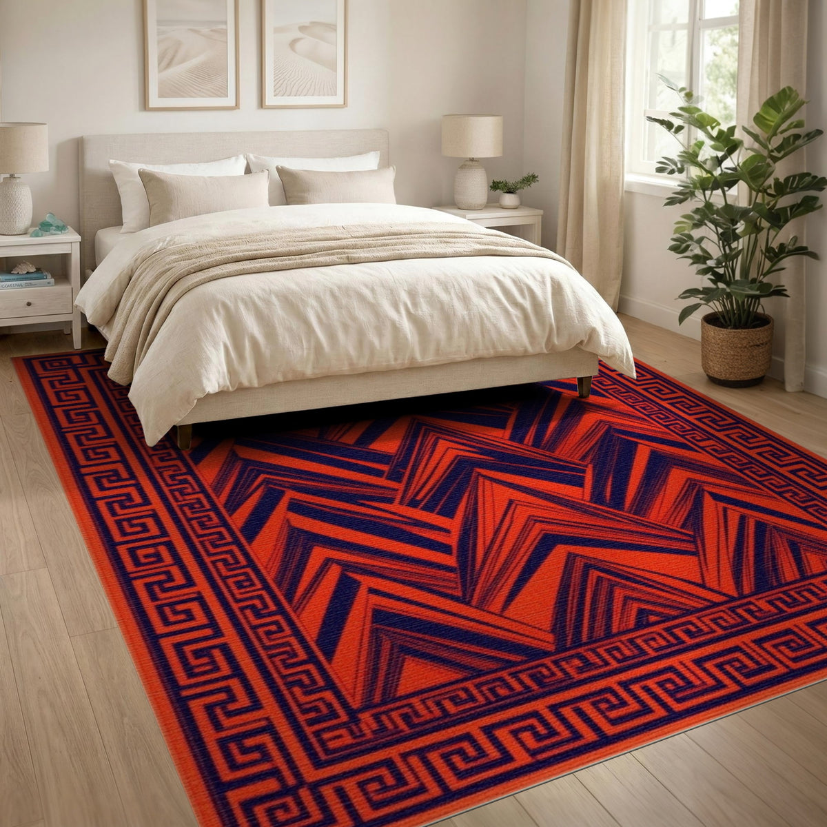 Red Geometric Chevron Area Rug