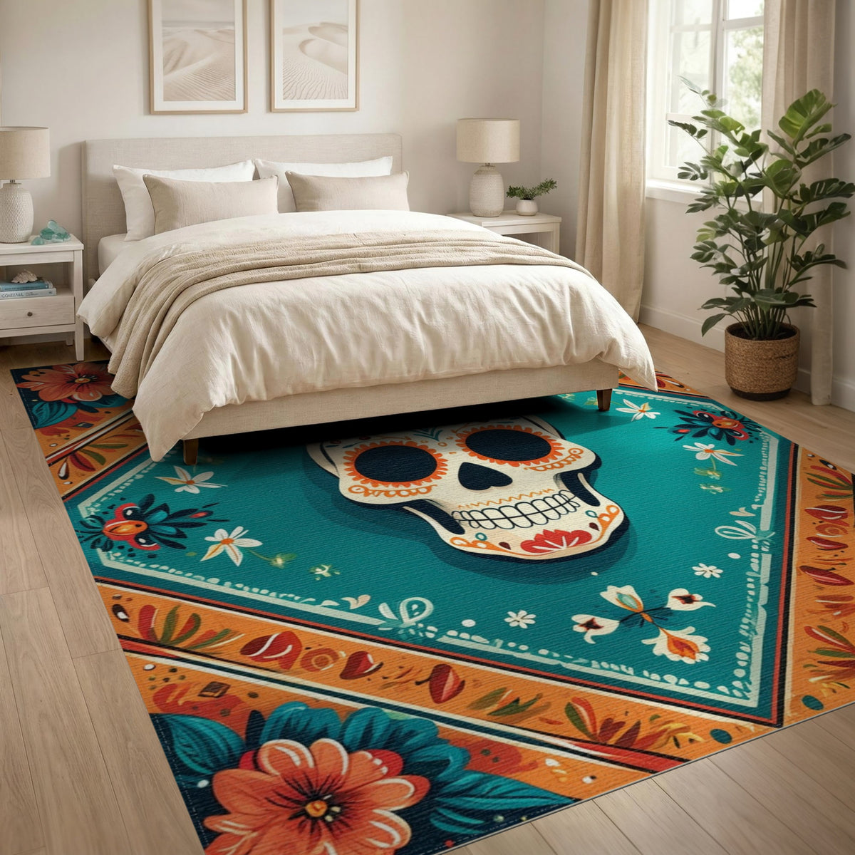 Heritage Tribal Vibrant Sugar Skull Floral Area Rug