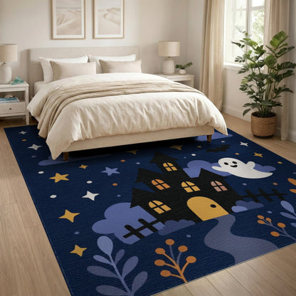 Spooky Ghost Haunted House Kids Cartoon Area Rug